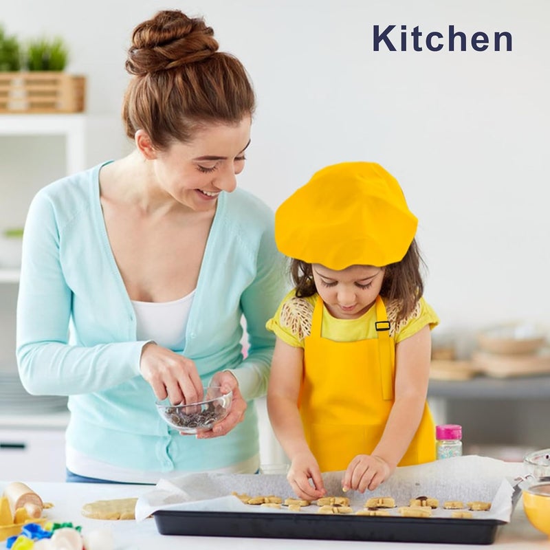 IAGBIBUI Kids Apron and Chef Hat Set, 16 Pieces Boys Girls Kids Apron with 2 Pockets Adjustable for Cooking Classroom Baking Painting, 6-13 Years, Bright Color - Image 5